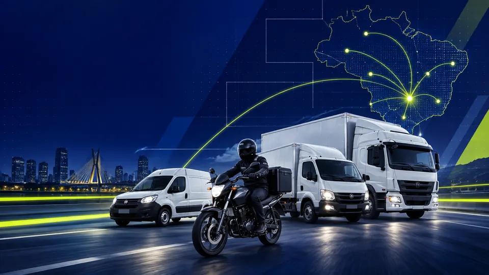 Moto, Fiorino, HR e caminhão grande na estrada, à noite